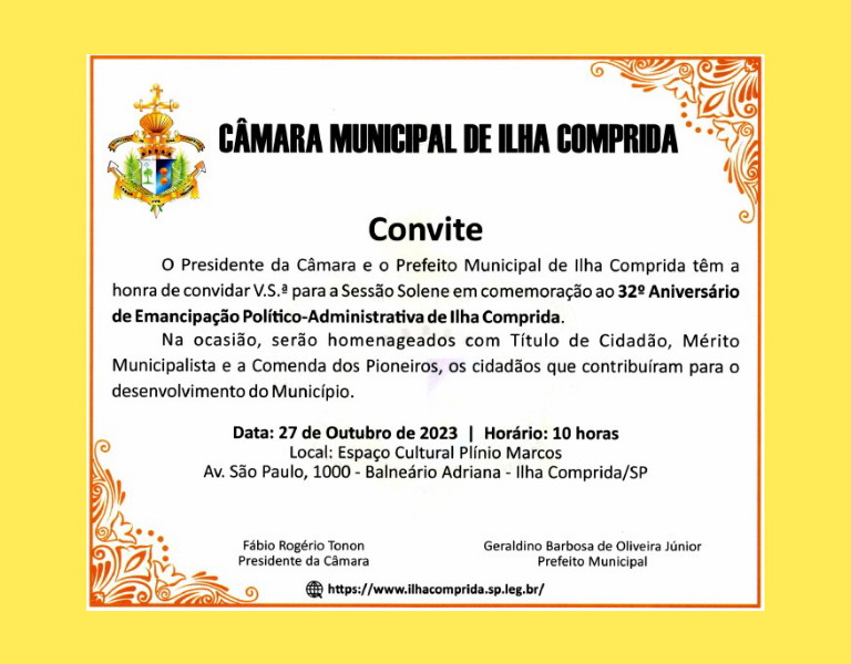 Aniversário da Cidade de ILHA COMPRIDA - CONVITE