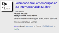 Câmara Municipal de Ilha Comprida convida para Sessão Solene em comemoração ao Dia Internacional da Mulher.